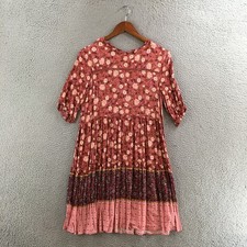Knox Rose Mini Tiered Dress Womens M Multicolor Floral Rayon Short Sleeve Casual