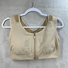 Ladies ALIGNMED Align Active Beige Tan Posture Sports Bra Zip Front size L