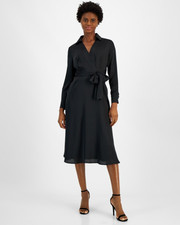 Tahari ASL Womens Causal Silk MIDI Dress.Size 16 (XL) Black (Minor Imperfection)