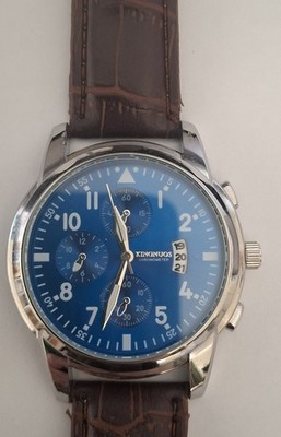 Kingnuos K-1753 Men's Chronograph Watch Quartz Deep Sunray Blue Leather Strap