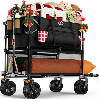 Foldable 50''L Extra Long Double Decker Wagon for Sport, 400L Collapsible Heavy 