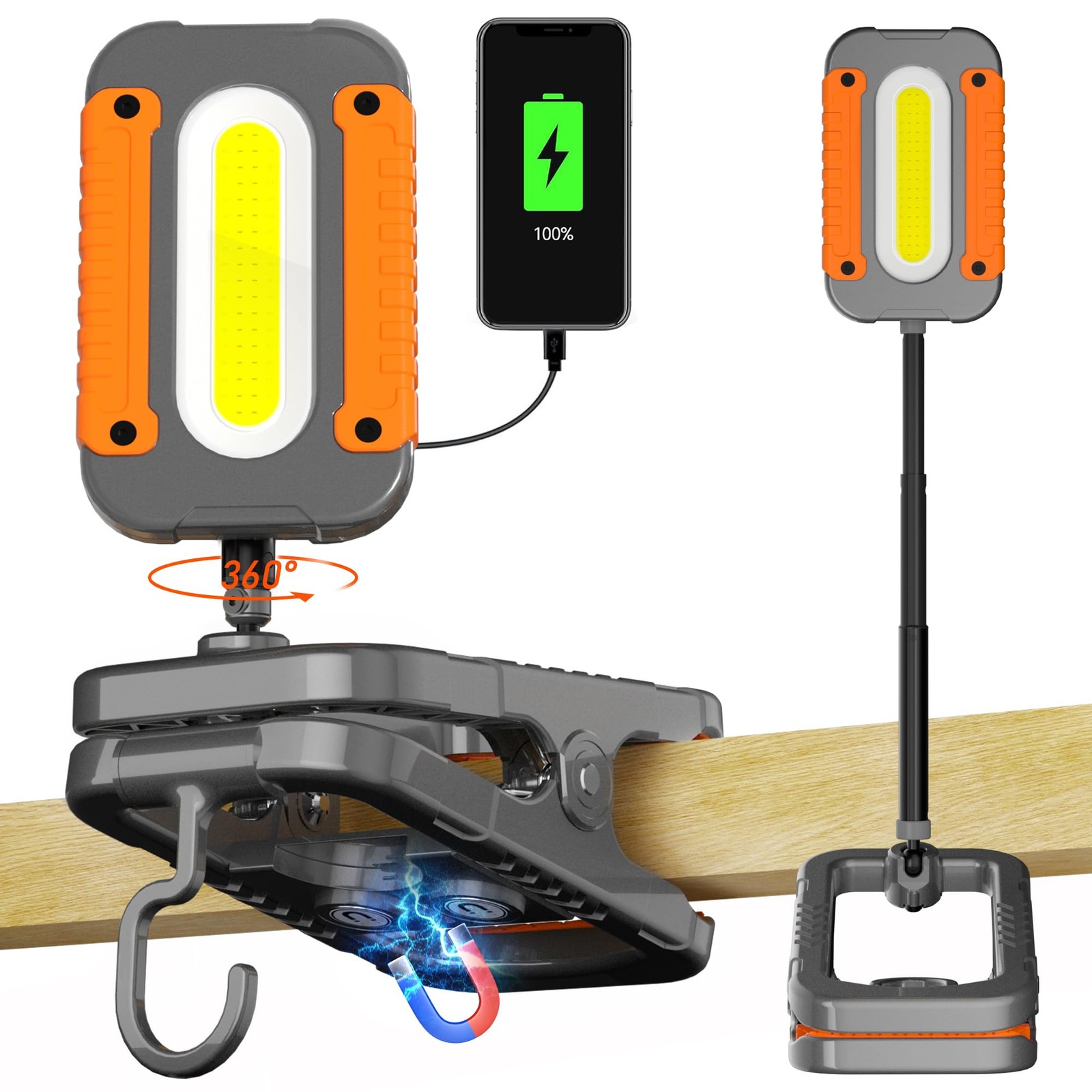 Molrebe Rechargeable Work Light with Clamp, 3000LM Clip on Lamp with Magnet, ...