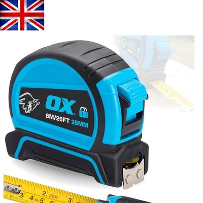Kompaktes 8m Auto Lock Maßband mit Gummikoffer - OX Pro blau