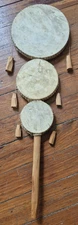 Triple Vintage Monkey Drum Spinning Double Sided Hand Twist Percussion