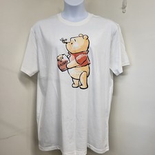 Disney Winnie The Pooh T-SHIRT Adult Unisex Size XXL White Cartoon Tee Bee Honey