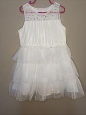 Btween Size 6 Girls White Sleeveless Tulle Sequin Dress