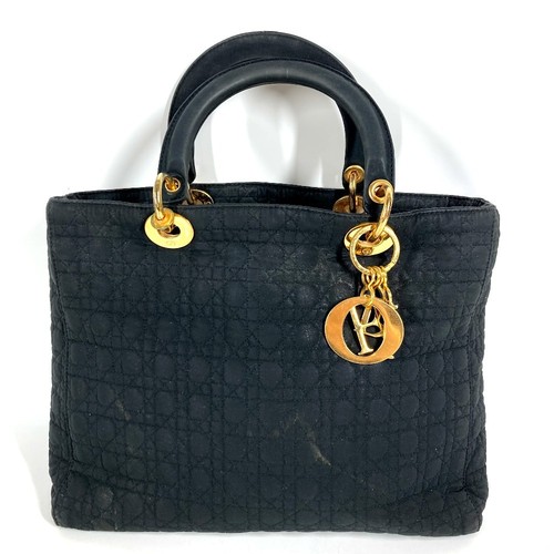 CHRISTIAN DIOR Lady Dior Cannage Bag Tote Bag Hand Bag Nylon canvas Black