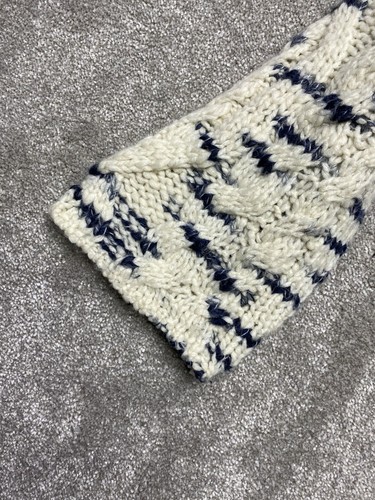 Next lange Grobstrickjacke Gr. Large creme blau meliert Scandi Zopfmuster kuschelig - Bild 8 von 15