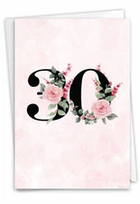 30th Milestone Birthday 5"x7" Greeting Card w/ Envelope (1 Card) Floral Age 30