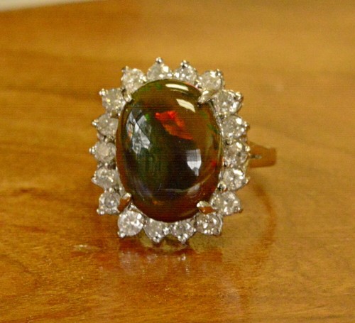 8 Carat Oval Cabochon Australian Jelly Opal 1.5cwy Diamonds 14k W Gold Ring - Picture 3 of 12