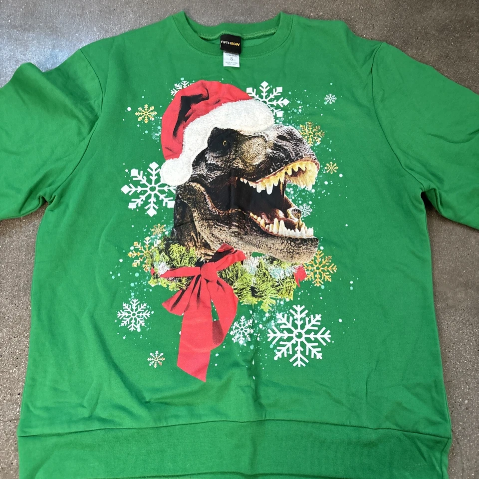 Fifth Sun Dinosaurio Navidad Sudadera Verde Unisex Adulto Talla S Foto 2 de 4