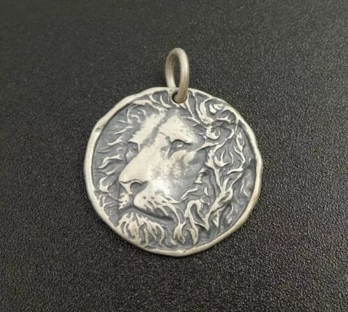 Handmade Unique Antiqued Sterling Silver Lion Head Round Charm Pendant Necklace - Picture 11 of 14
