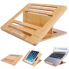 Bamboo Fodable Laptop Stand Adjustable with 4 Angles Notebook Mount Holder
