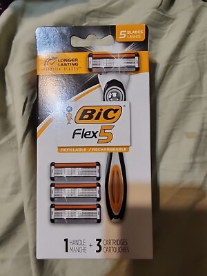 BIC Flex 5 Hybrid Titanium Men's 5 Flexable Blades Razor Handle w/ 3 Cartridges