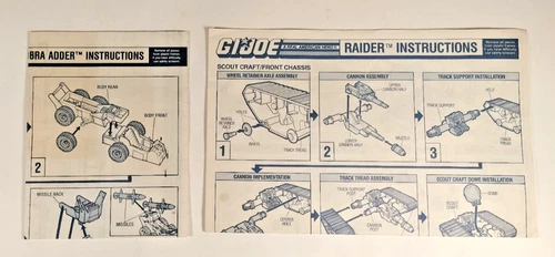 GI Joe Raider & Cobra Adder Vintage Vehicle Blueprints Instructions