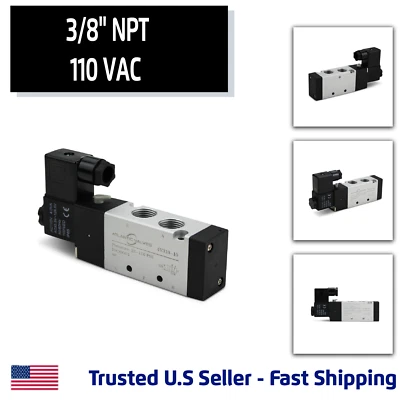 ATLANTIC VALVES 3/8'' 5 Port, 2 Position Pneumatic Solenoid Valve, 110V AC Coil, Air Return