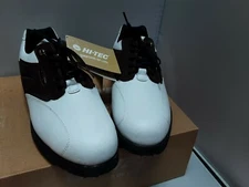 Hi-Tec Golf Shoes Mens Size 7 White & Brown Leather flex groove Spike 