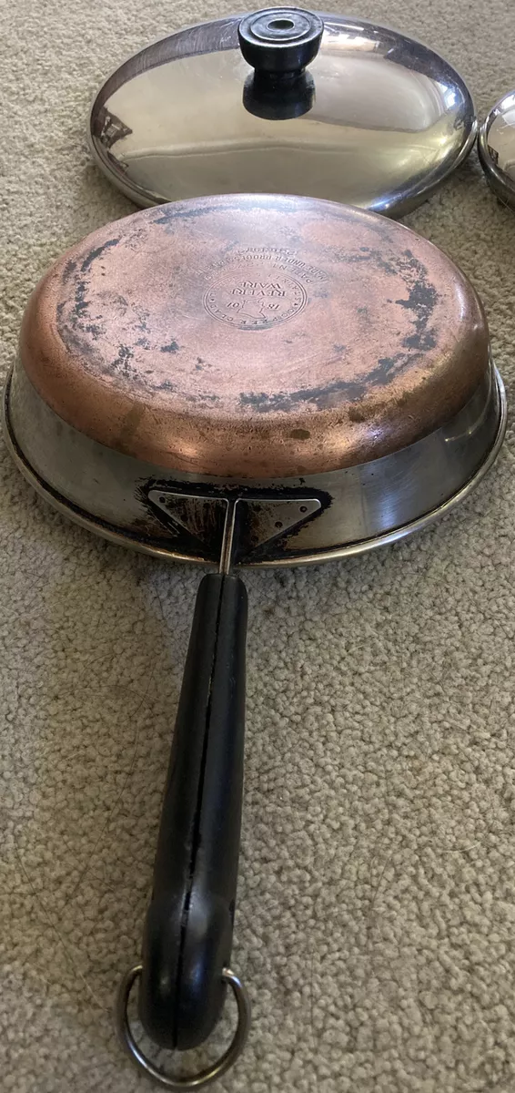 Vintage Revere Ware Copper Bottom 7 Inch Skillet With Lid, Process Patent,  1 Quart Combination Pan, Revere Ware 1801 