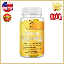 Vitamin D3+K2 Capsules | 1,000 IU/45 MCG | Cardiovascular & Bone Health Support
