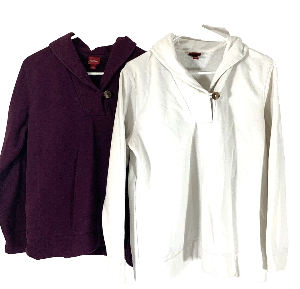 2 sudaderas para mujer Merona grandes pulóver púrpura blanco con detalles de botones Foto 2 de 4