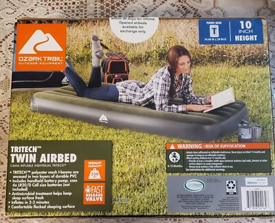 Tritech Airbed Twin 10'' with Battery Pump Included Antimicrobial Camping Travel