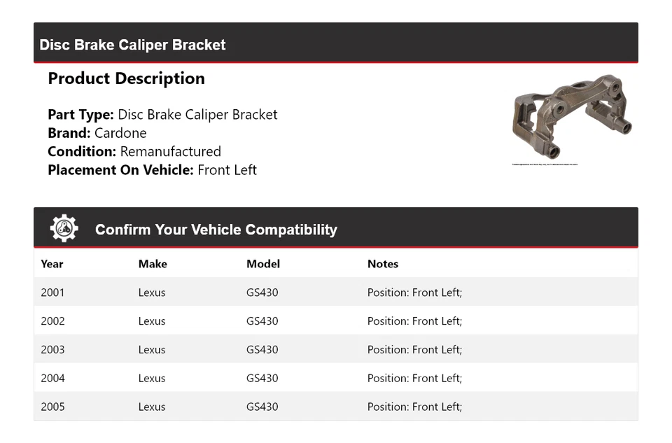 Кронштейн суппорта дискового тормоза передний левый Cardone 2002 для Lexus GS430 2001-2005 годов выпуска - Изображение 2 из 4