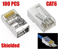 100 Pcs CAT6 Shielded RJ45 STP Network Ethernet Feed Thru Plug Cable Connector