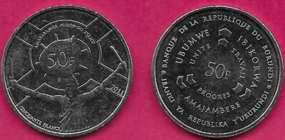 BURUNDI 50 FRANCS 2011 UNC MAN BALANCING DRUM ON TOP OF HEAD WITH DESIGN FROM BU