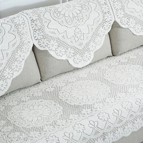 Funda de sofá estilo pastoral, toalla de sofá con flores de encaje blanco, protector multifunción Foto 2 de 4