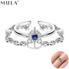 MULA 925 Sterling Silver Bow Multi-Layer Wide Ring Blue AAA CZ For Women Jewelry