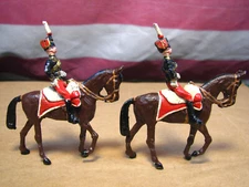 Rare 2 SAE Mounted British Napoleonic War Hussars 54mm All Metal Vintage Calvary