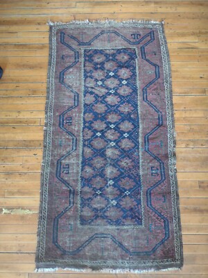 VINTAGE OLD HAND KNOTTED WOOL TRADITIONAL RUST  KURDISH  RUG  3' x 6'