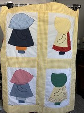 Handmade Vntg Yellow Checkered Sunbonnet Sue Crib Quilt 38 X 50 1978