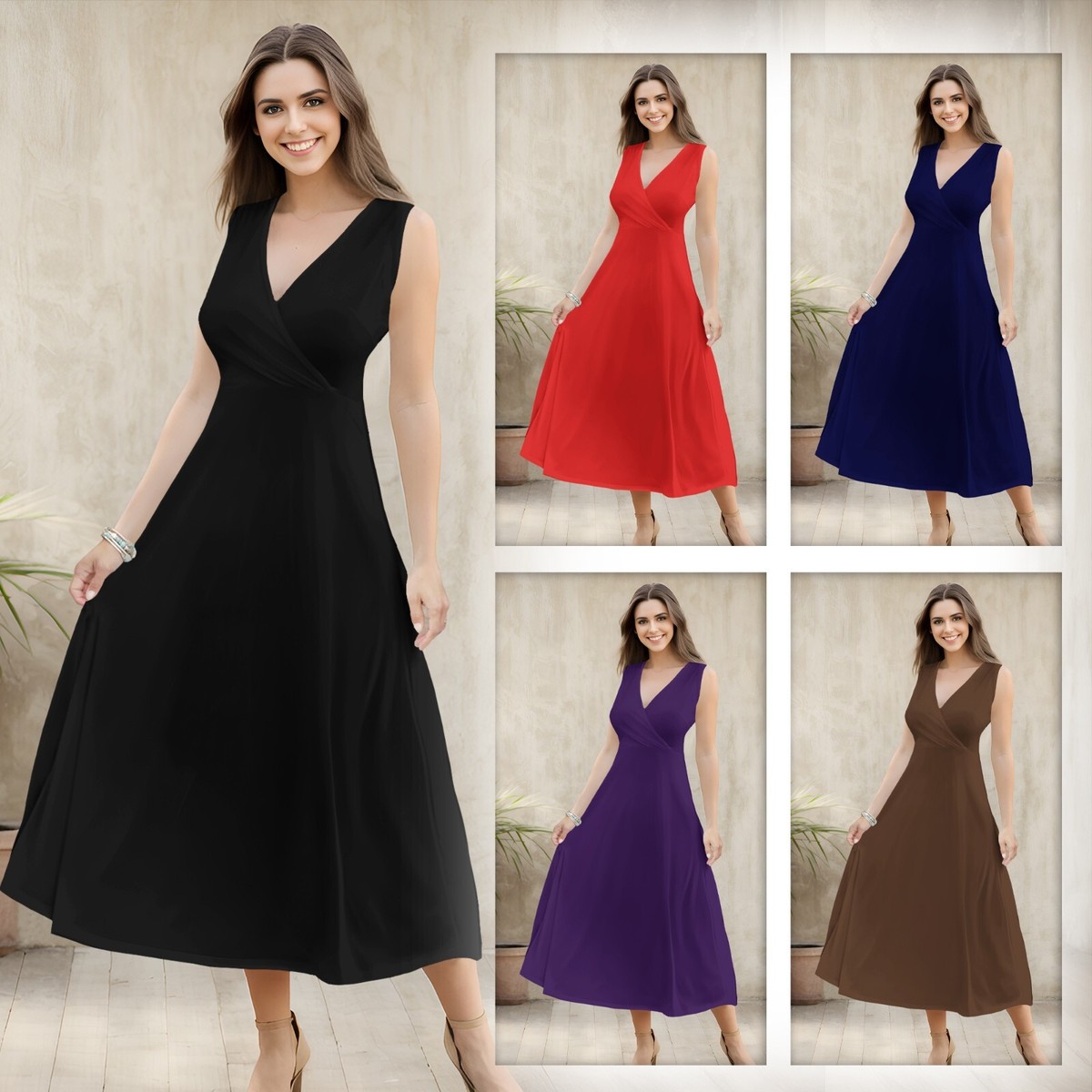 Bon Apple Tea Women's Sleeveless Surplice Maxi Dress | eBay