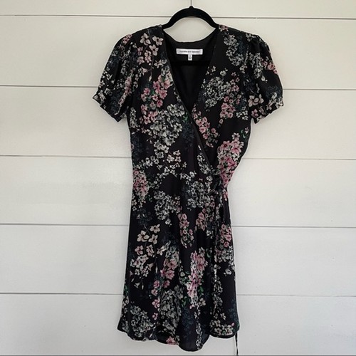 Cupcakes & Cashmere Dezzi Floral Black Wrap Dress Women's Size S EUC