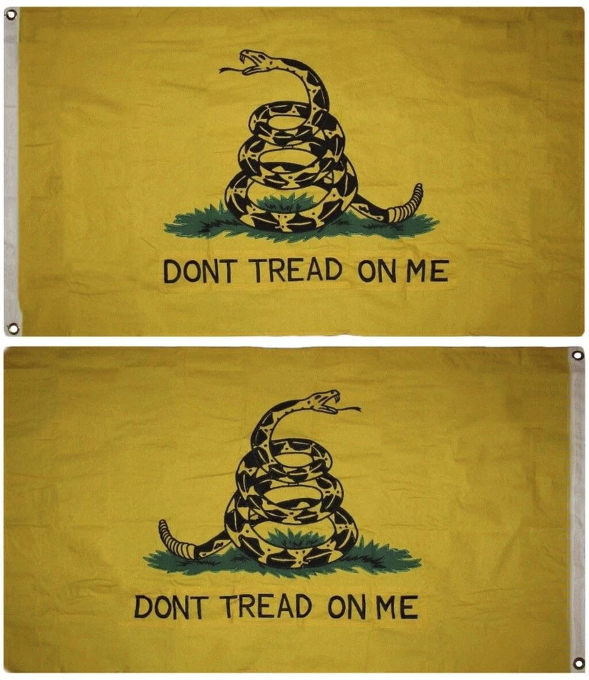 3x5 Bordado Gadsden Amarillo Doble Cara 100% Algodón Bandera 3'x5' Pin 2 Clips Foto 3 de 4