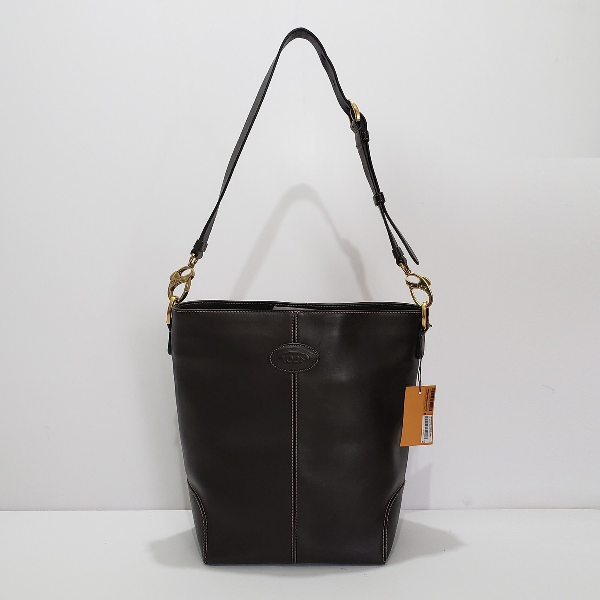 TODS DBA S611 TRACOLLA Leather Shoulder Small Bucket Bag Tote Logo