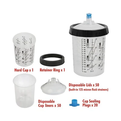 50 Pack 27 Ounce Disposable Paint Spray Gun Cup Kit w/ Cup Liners &Sealing Plugs
