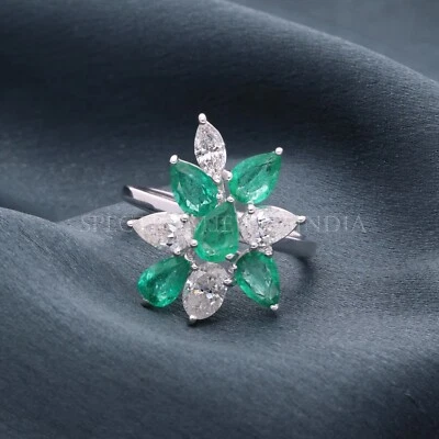 Ehering Natürlicher Grüner Smaragd & Diamant 2,78 Tcw 10k Weißgold Schmuck - Bild 1 von 4