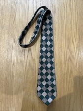 Vintage C&A Tie 100% Polyester Green Cream and Brown Geometric Pattern 80s 90s