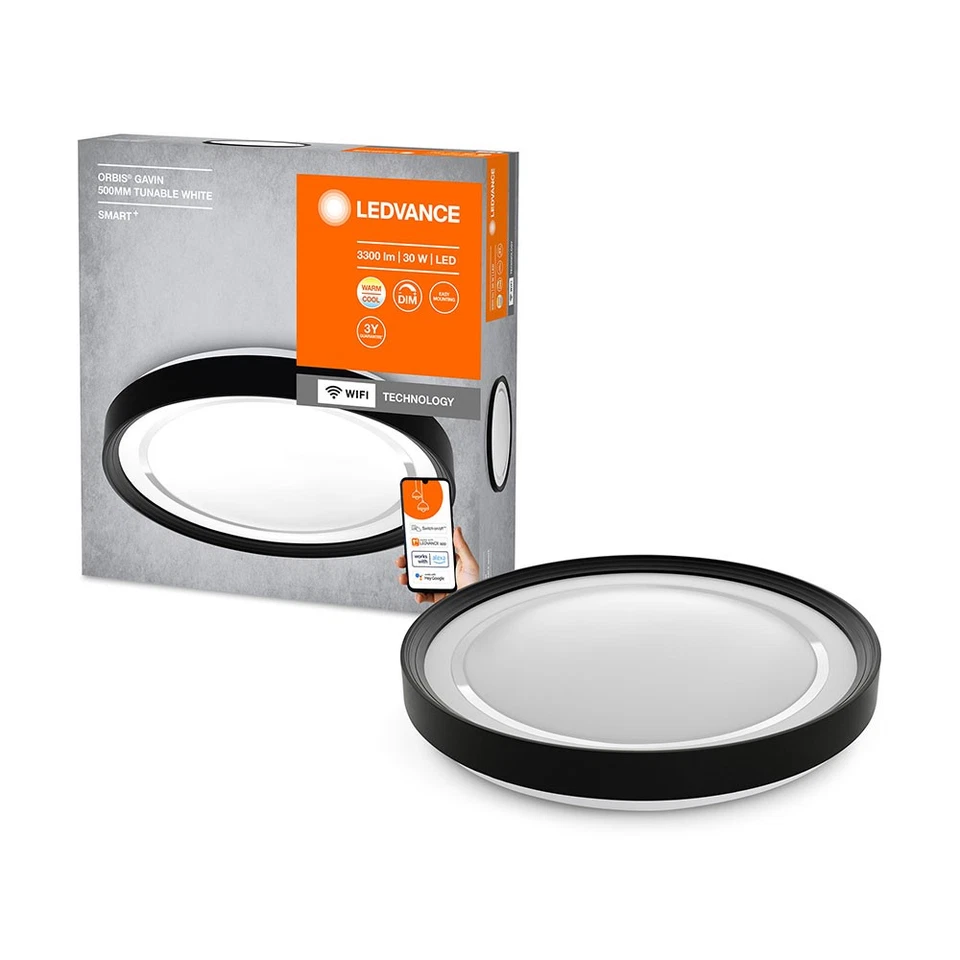 LED Smart+ Deckenlampe Orbis Gavin Schwarz Ø48cm 30W 3300lm 2700K-6500K App WiFi - Bild 1 von 4