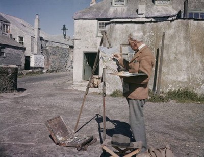 British painter John Anthony Park paints an exterior urban scene a- Old Photo