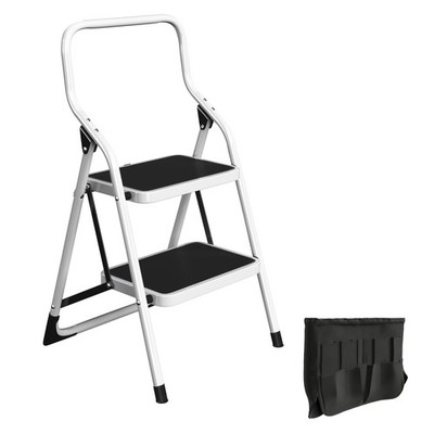 2 Step Ladder Folding Step Stool Ladder for Adults with Handrails and Tool Ba...