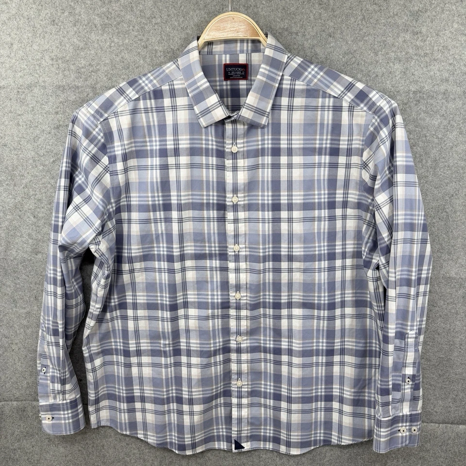 UNTUCKit Men’s XXL L/S Terzolo Performance Blue White Stripe Button Up Shirt - Image 2 of 4