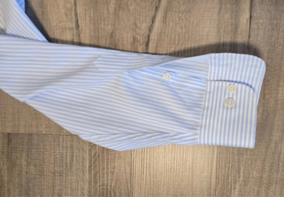 Camisa de Murano para Hombres XL Blanca Azul a Rayas Camisa Sin Planchar Calce Ajustado Abotonada Lujo Foto 3 de 4