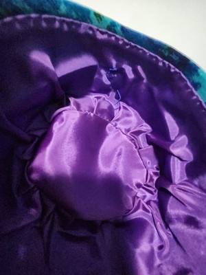 Vintage 1950s Cocktail Pillbox Hat Feather Rhinestone Turban Velvet Blue Green Vintage 1950s Cocktail Pillbox Hat Feather Rhinestone Turban  main image 4