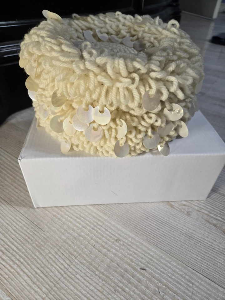 De colección 1960 Crochet Lentejuelas Sombrero Marfil Lazo Hilo Gorro Retro Cóctel Fiesta Foto 4 de 4