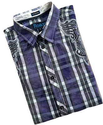Roar Signature Atlas Embroidered Western Shirt Mens XXL Washed Purple Plaid New