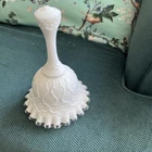 Vintage FENTON Silver Crest Spanish Lace Milk Glass  Bell With Logo