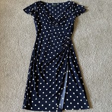 Lauren Ralph Lauren women polka dot blue Faux Wrap dress short sleeve 8